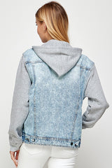 Light Blue Denim Fleece Hoodie Jacket king-general-store-5710.myshopify.com