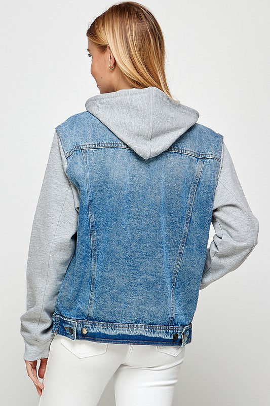 Medium Blue Denim Fleece Hoodie Jacket king-general-store-5710.myshopify.com