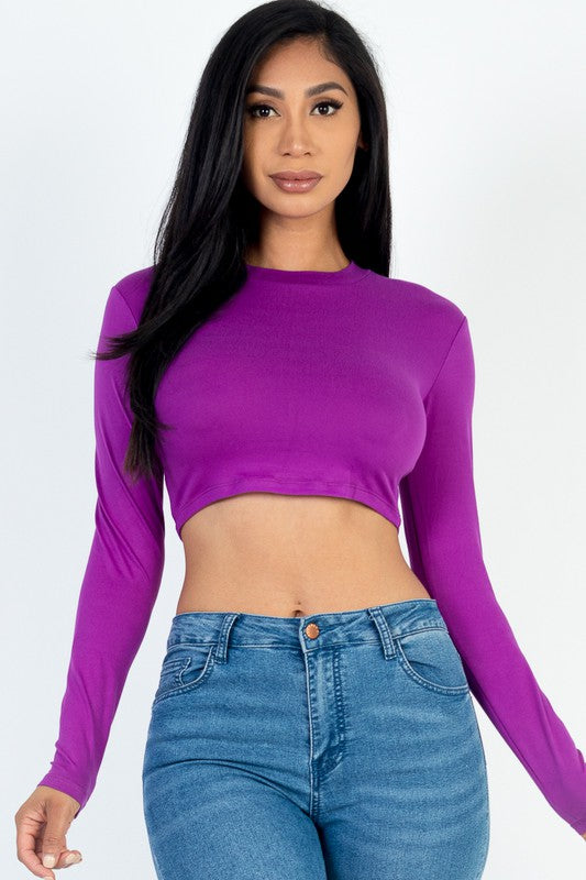 Crew Neck Long Sleeve Cropped Top king-general-store-5710.myshopify.com