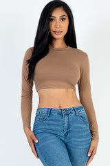 Crew Neck Long Sleeve Cropped Top king-general-store-5710.myshopify.com
