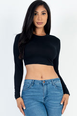 Crew Neck Long Sleeve Cropped Top king-general-store-5710.myshopify.com