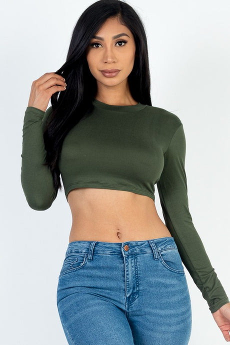 Crew Neck Long Sleeve Cropped Top king-general-store-5710.myshopify.com