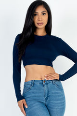 Crew Neck Long Sleeve Cropped Top king-general-store-5710.myshopify.com