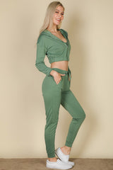 Cropped Cami with Zip-up Jacket and Joggers Set king-general-store-5710.myshopify.com