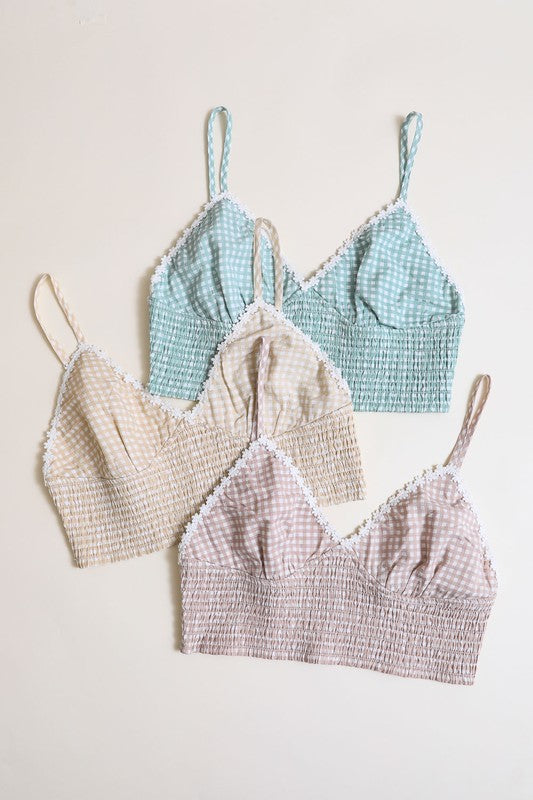 Plus Size Gingham Smocked Bralette king-general-store-5710.myshopify.com