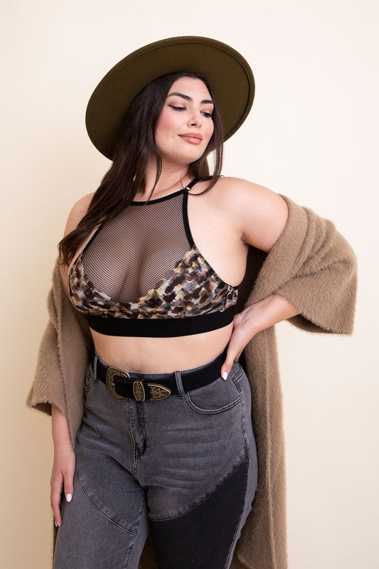 Plus Size Mesh Print High Neck Bralette king-general-store-5710.myshopify.com