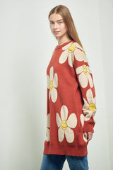 Happy Flower Face Long Sweater with Pockets king-general-store-5710.myshopify.com