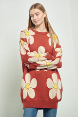 Happy Flower Face Long Sweater with Pockets king-general-store-5710.myshopify.com