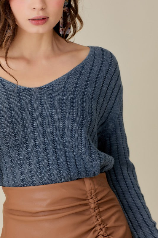 V-Neck Washed Crop Sweater king-general-store-5710.myshopify.com