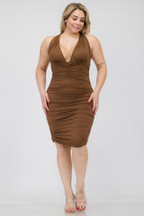 Plus Plunging Neck Ruched Bodycon Mini Dress