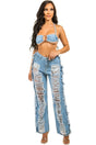 Denim Bra Top Multi Cut Pant Set king-general-store-5710.myshopify.com