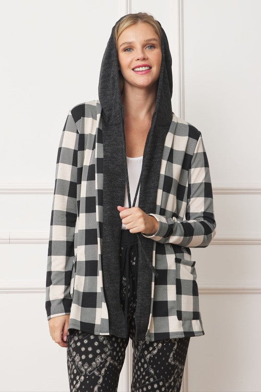 Buffalo Plaid Hooded Cardigan king-general-store-5710.myshopify.com