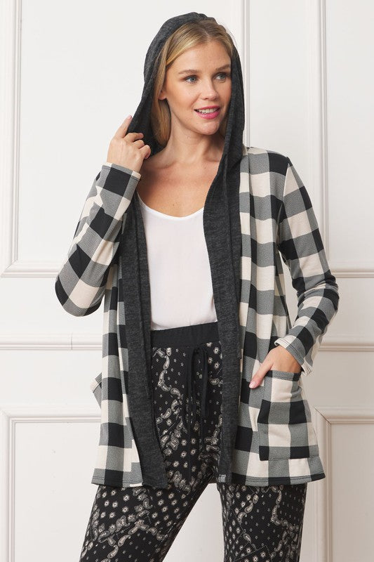 Buffalo Plaid Hooded Cardigan king-general-store-5710.myshopify.com