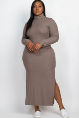 Plus Size Curvy Long Sleeve Side Slit Long Dress king-general-store-5710.myshopify.com