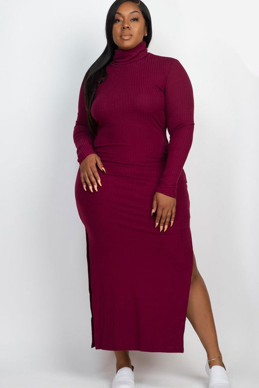 Plus Size Curvy Long Sleeve Side Slit Long Dress king-general-store-5710.myshopify.com