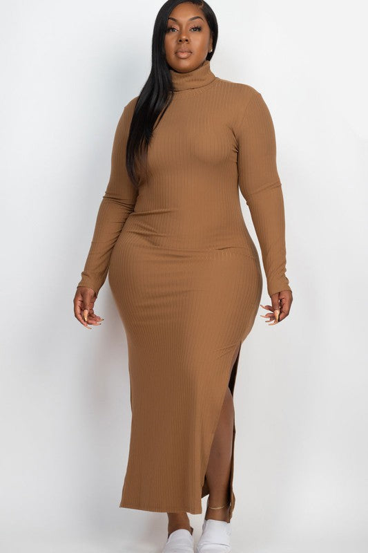 Plus Size Curvy Long Sleeve Side Slit Long Dress king-general-store-5710.myshopify.com