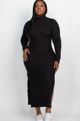 Plus Size Curvy Long Sleeve Side Slit Long Dress king-general-store-5710.myshopify.com