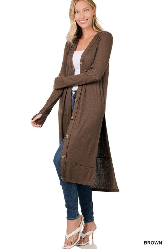 Hi-Low Hem Ribbed Long Cardigan king-general-store-5710.myshopify.com