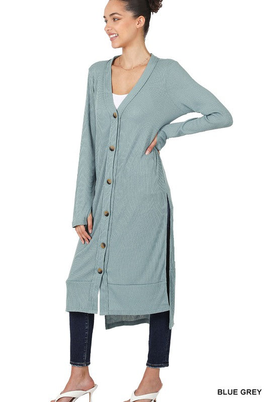 Hi-Low Hem Ribbed Long Cardigan king-general-store-5710.myshopify.com