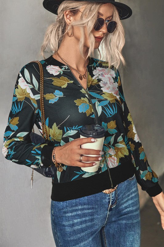 Floral Print Casual Jacket king-general-store-5710.myshopify.com