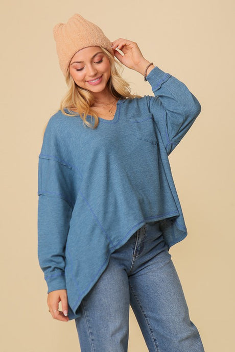 Thermal High Low V-Neck Oversized Top king-general-store-5710.myshopify.com