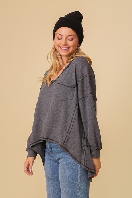 Thermal High Low V-Neck Oversized Top king-general-store-5710.myshopify.com