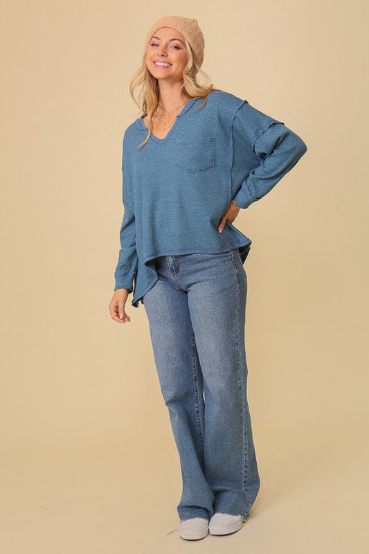 Thermal High Low V-Neck Oversized Top king-general-store-5710.myshopify.com