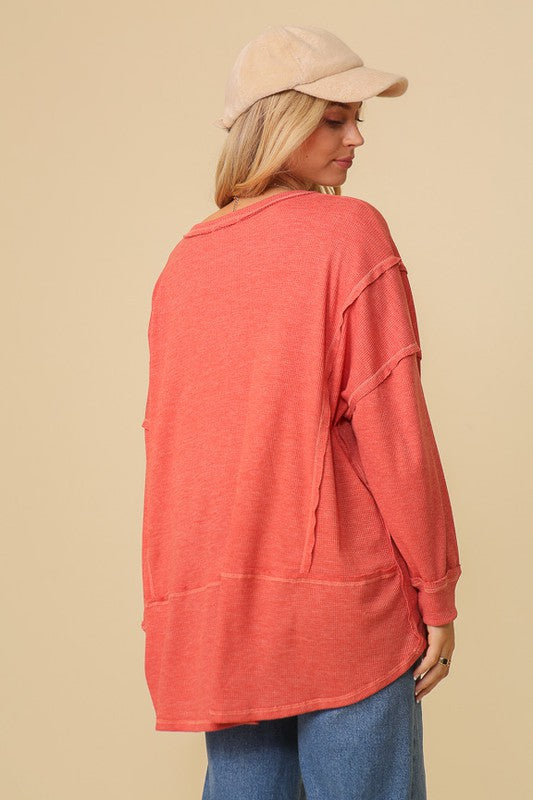 Thermal High Low V-Neck Oversized Top king-general-store-5710.myshopify.com