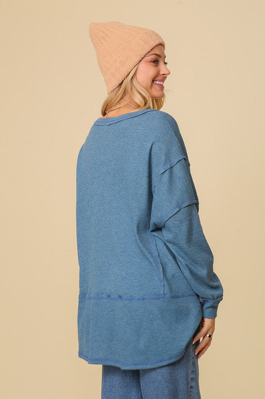 Thermal High Low V-Neck Oversized Top king-general-store-5710.myshopify.com