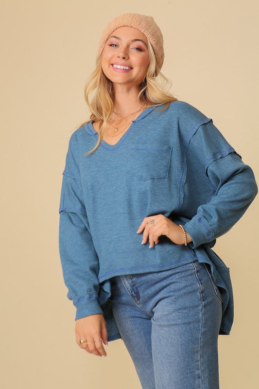 Thermal High Low V-Neck Oversized Top king-general-store-5710.myshopify.com