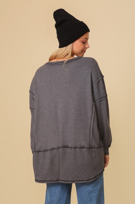 Thermal High Low V-Neck Oversized Top king-general-store-5710.myshopify.com