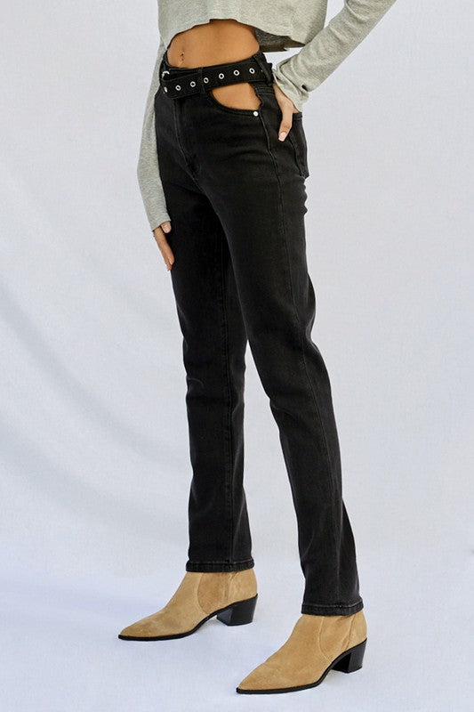 High Waisted Straight Black Wash Denim Jeans