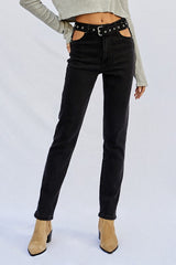 High Waisted Straight Black Wash Denim Jeans