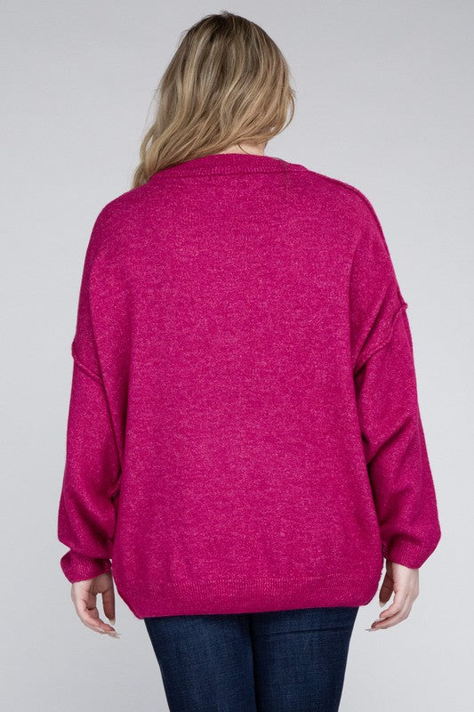 Plus Oversized Round Neck Raw Seam Melange Sweater king-general-store-5710.myshopify.com