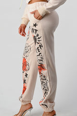 Printed Design Crop Jacket Casual Pant Set