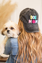 Dog Mom Chenille Patch Distressed Hat Cap