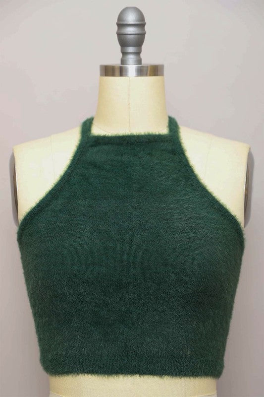 Fuzzy Sweater Halter Cropped Top king-general-store-5710.myshopify.com