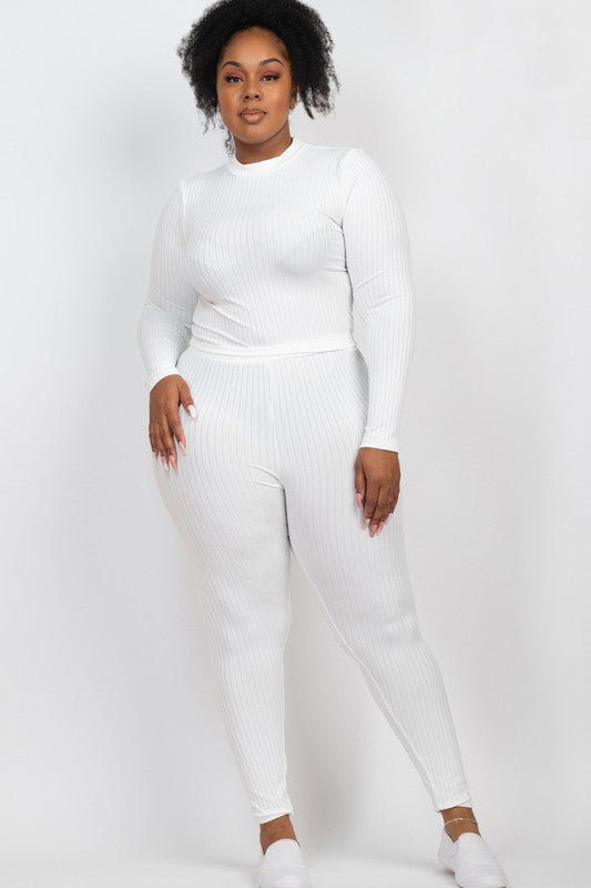 Plus Ribbed Mock Neck Long Sleeve Top & Leggings Set king-general-store-5710.myshopify.com