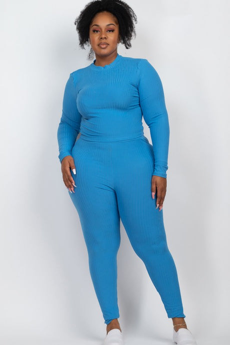 Plus Ribbed Mock Neck Long Sleeve Top & Leggings Set king-general-store-5710.myshopify.com