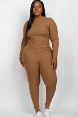 Plus Ribbed Mock Neck Long Sleeve Top & Leggings Set king-general-store-5710.myshopify.com