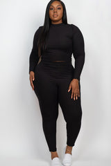 Plus Ribbed Mock Neck Long Sleeve Top & Leggings Set king-general-store-5710.myshopify.com