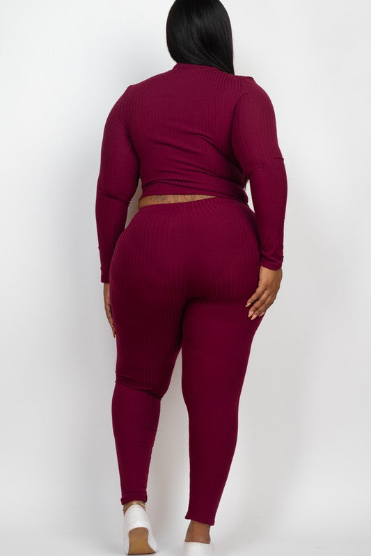 Plus Ribbed Mock Neck Long Sleeve Top & Leggings Set king-general-store-5710.myshopify.com