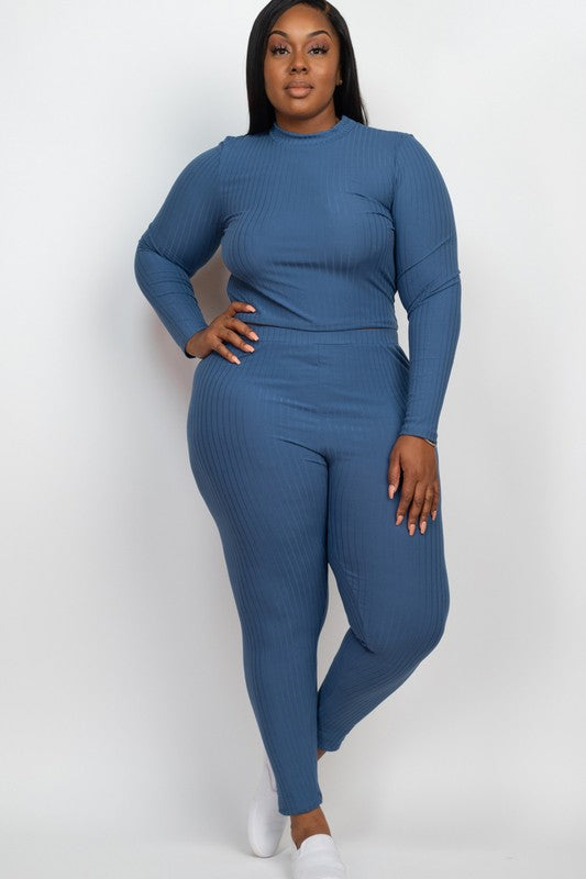 Plus Ribbed Mock Neck Long Sleeve Top & Leggings Set king-general-store-5710.myshopify.com