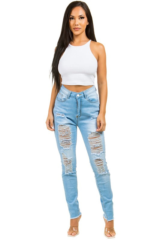 High Waist Front Button Denim Jeans king-general-store-5710.myshopify.com