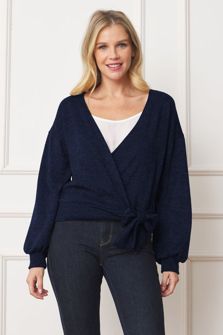 Drop Shoulder Wrap Top With Side Tie