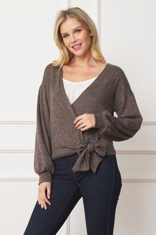 Drop Shoulder Wrap Top With Side Tie