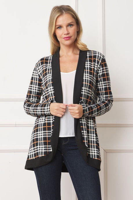 Plaid Contrast Drape Open Cardigan king-general-store-5710.myshopify.com