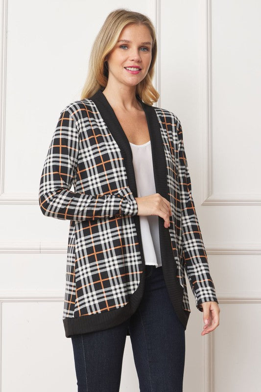 Plaid Contrast Drape Open Cardigan king-general-store-5710.myshopify.com