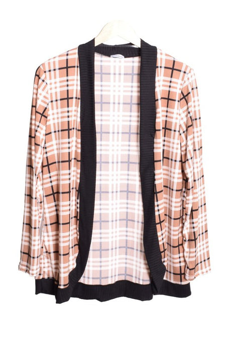 Plaid Contrast Drape Open Cardigan king-general-store-5710.myshopify.com