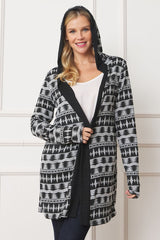 Long Tribal Print Hooded Cardigan